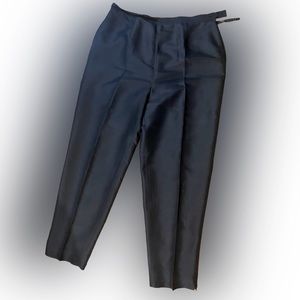 High waist 100% Silk petite 12p black point pleated pants Tailored fully-lined